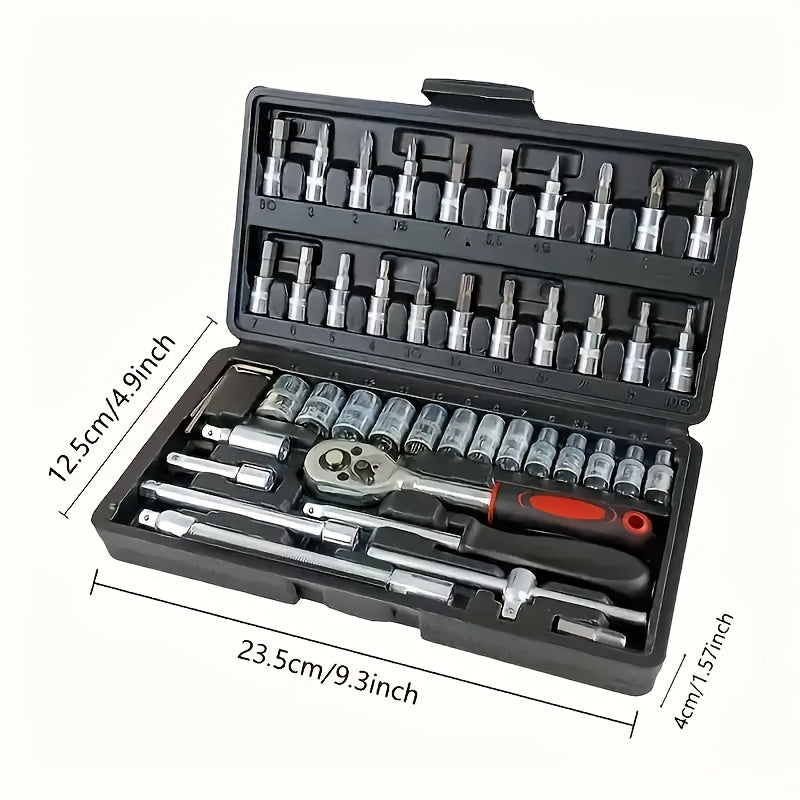 46pcs Car Repair Tool Set – Durable Portable Maintenance Kit with Ratchet Wrench