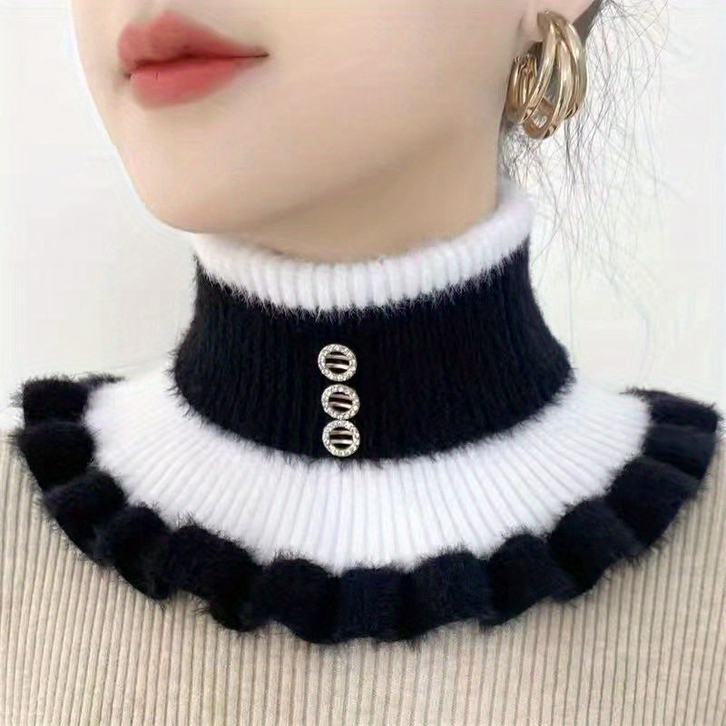 Winter Mink Velvet Neck Sleeve with Button Decor for Outdoor Wear Warm Fake Collar