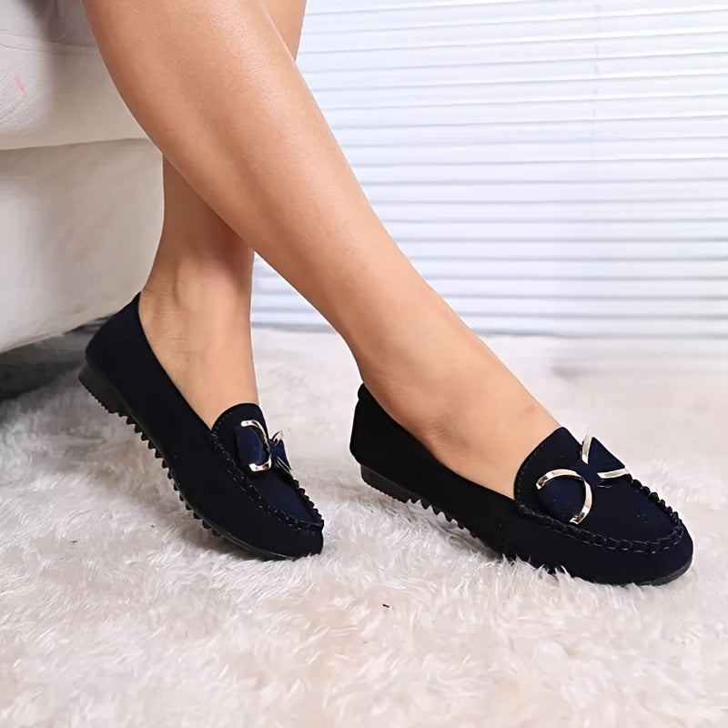 Women's Leather Flat Loafers with Bow Casual Dress Driving Shoes