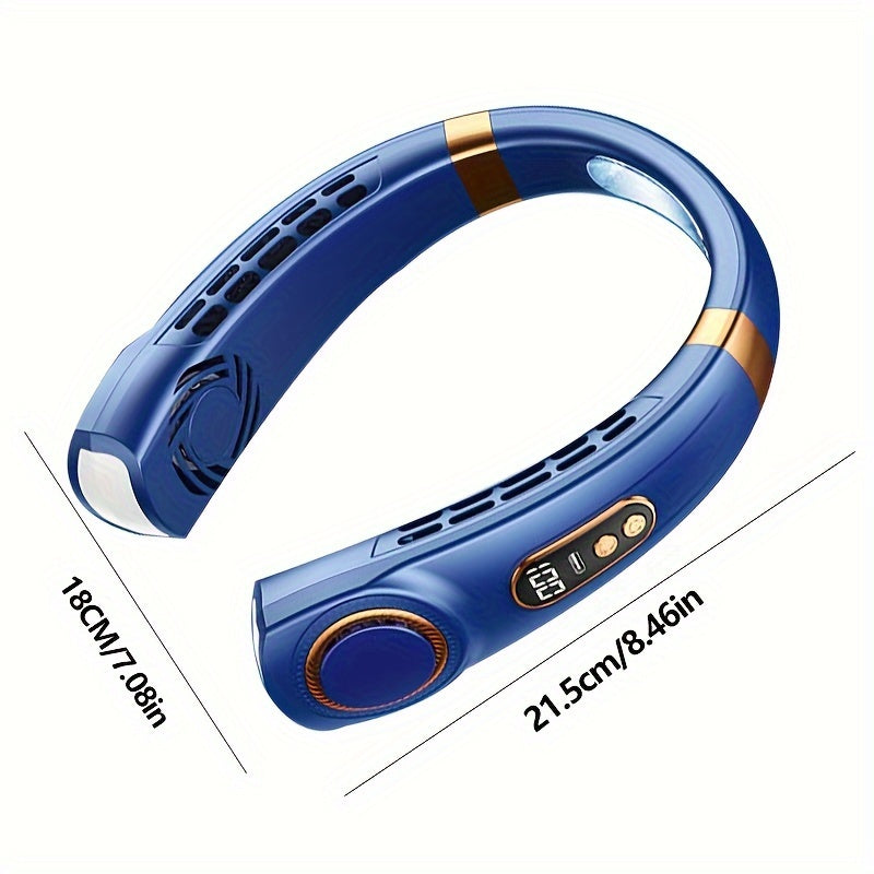 Noiseless Portable Neck Fan with LED Lights, 5-Speed Cooling, Rechargeable