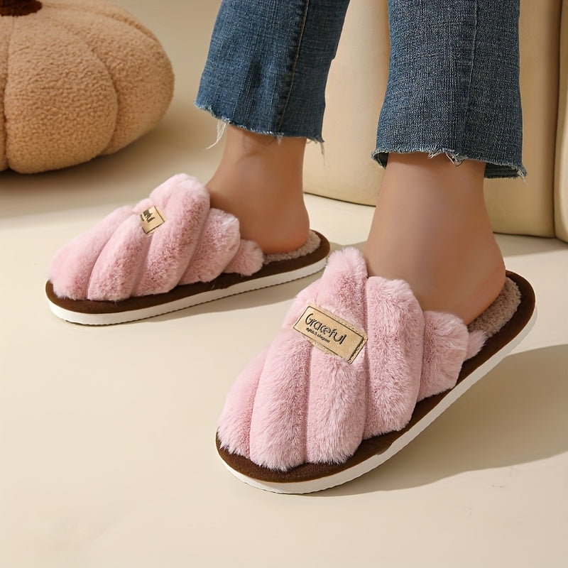 Women's Faux Fur-Lined Slip-On Slippers with TPR Sole for Indoor Outdoor Use