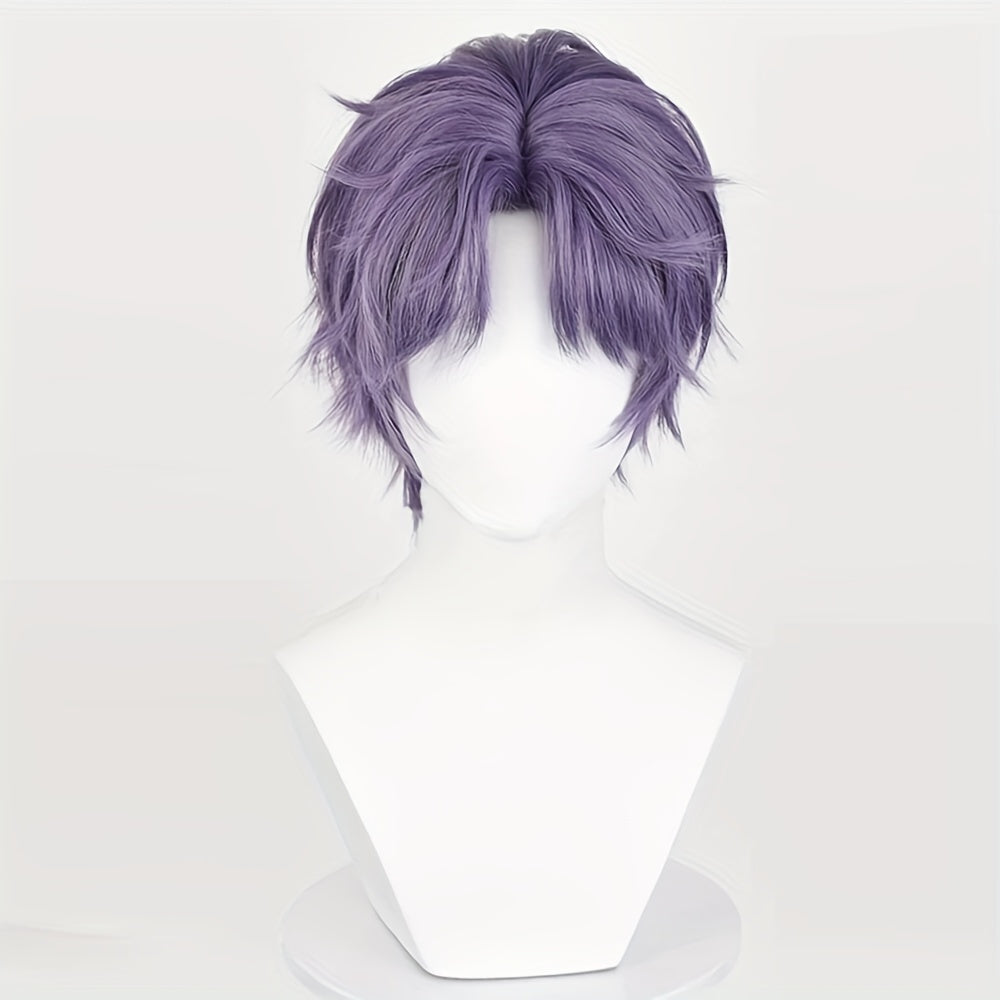 Men's Purple Short Straight Wig with Heat Resistant Synthetic Hair for Cosplay