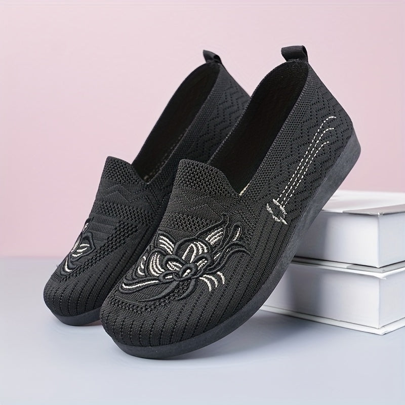 Женские мокасины-слипы из дышащей ткани с цветочным узором, повседневная обувь