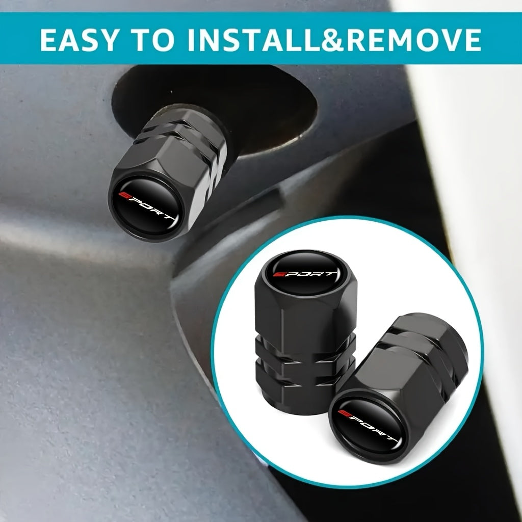 Aluminum Valve Caps Set for Cars and Motorcycles, Sport Pattern, 4/8/12 Pieces