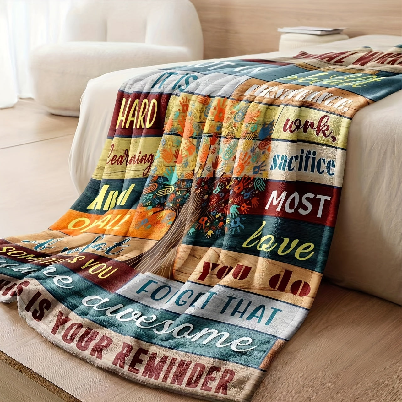 Geometric Patterned Throw Blanket for Social Workers Vibrant Colors All-Season Lightweight Polyester