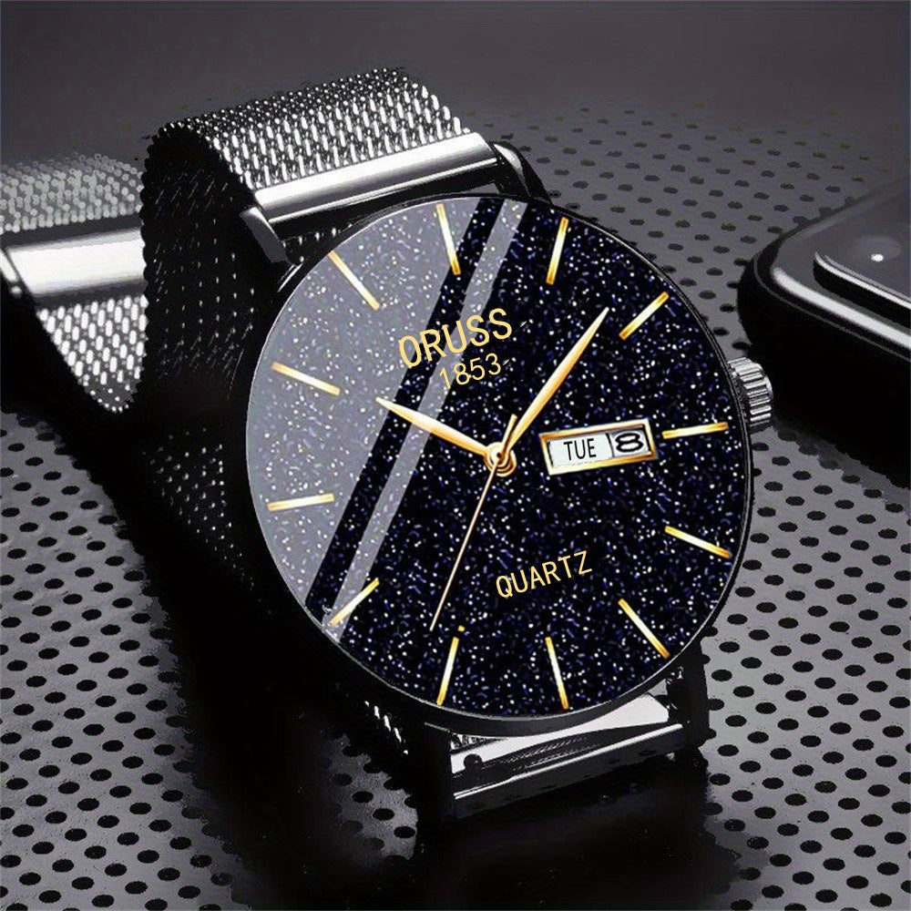 Men's Watch Dual Calendar Business Casual Leather Strap