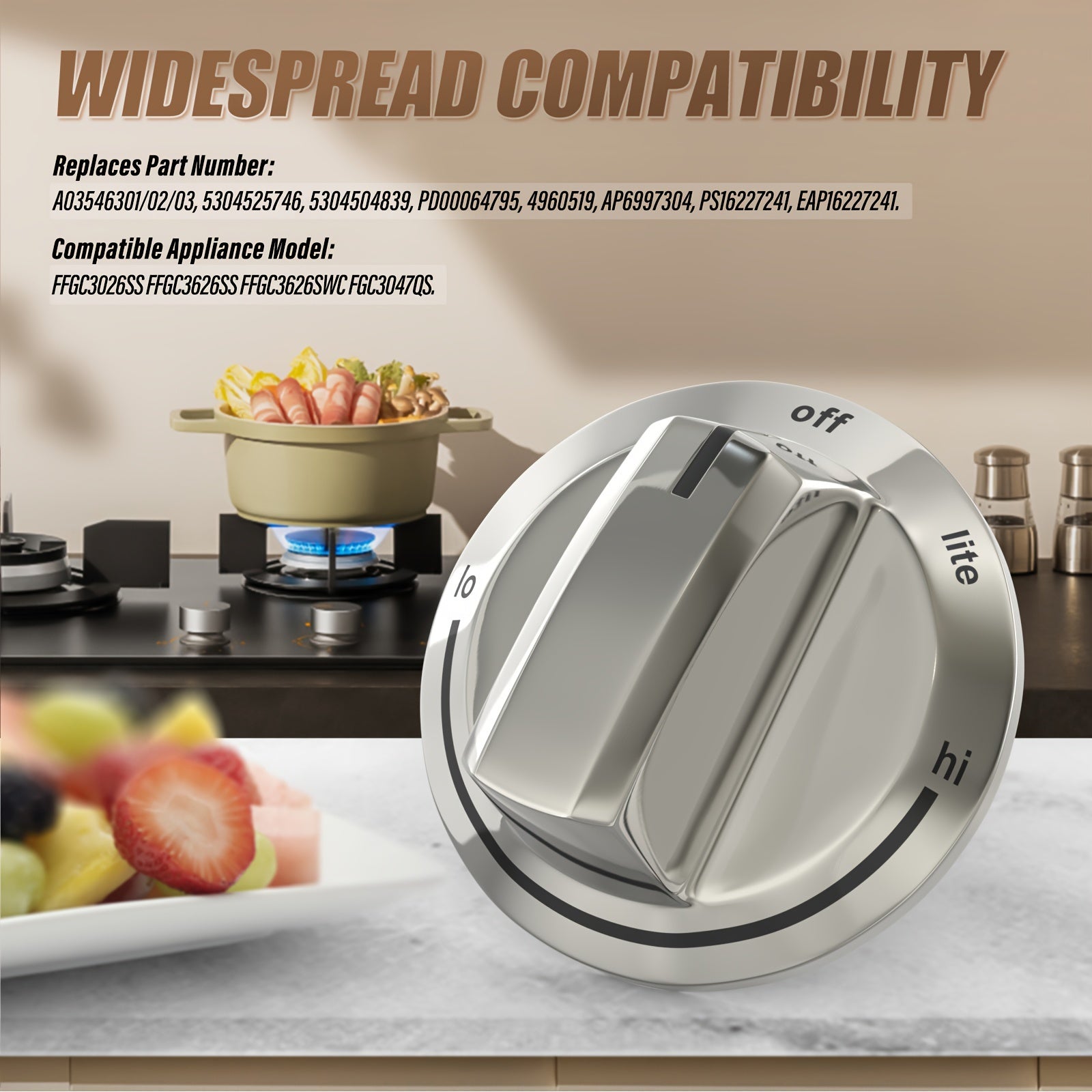 Zanglamaydigan po'latdan yasalgan pech tugmalari, gaz pechlariga mos keladi, 5 ta to'plam