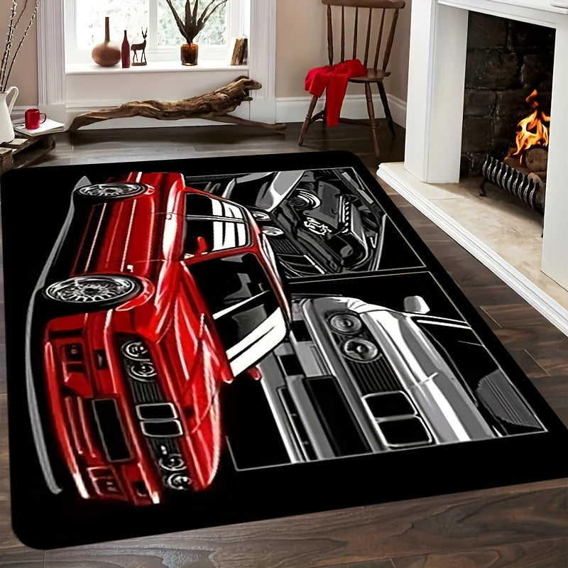 Racing Car Pattern Area Rug Non-Slip Machine Washable Bedroom Floor Mat