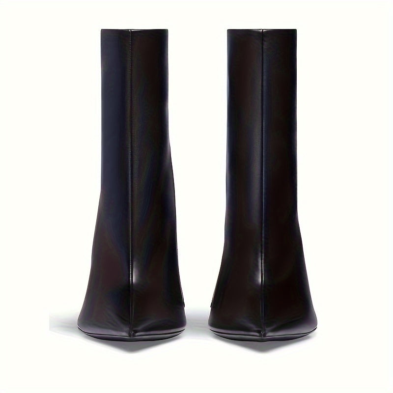 Women's Faux Leather Pointed Toe Side Zipper Ankle Heels for Party