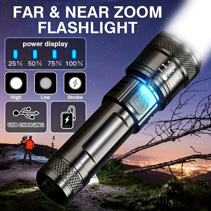 LED Flashlight with USB Charging 800mAh Battery Portable Indoor Outdoor
