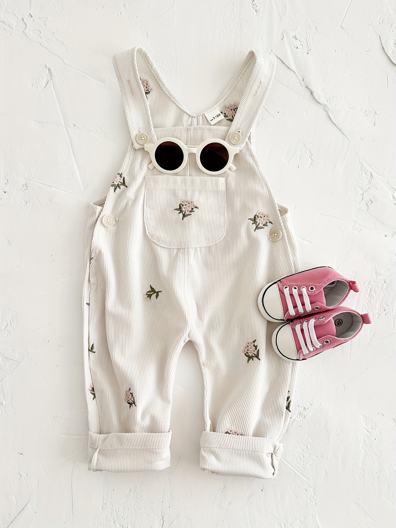 Infant Girl Floral Embroidered Overalls with Suspenders for Spring Fall Outdoor Wear
