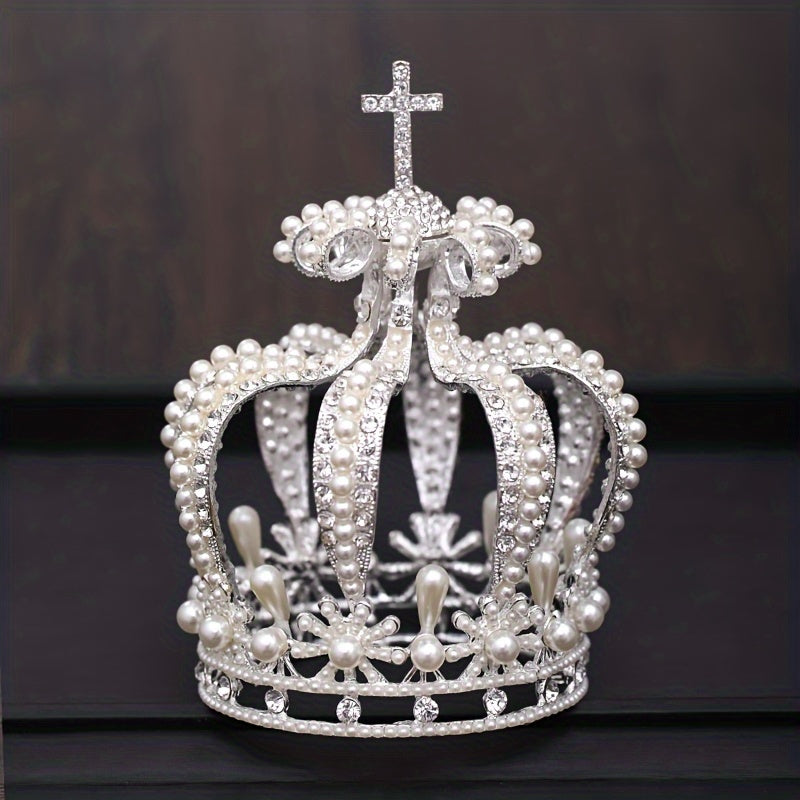 Women's Tiara Crown with Baroque Crystal Faux Pearls for Weddings and Bridal Parties