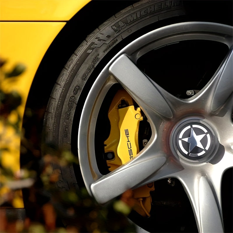 4Pcs Car Wheel Center Hub Covers Star Decal Stickers Black Steel