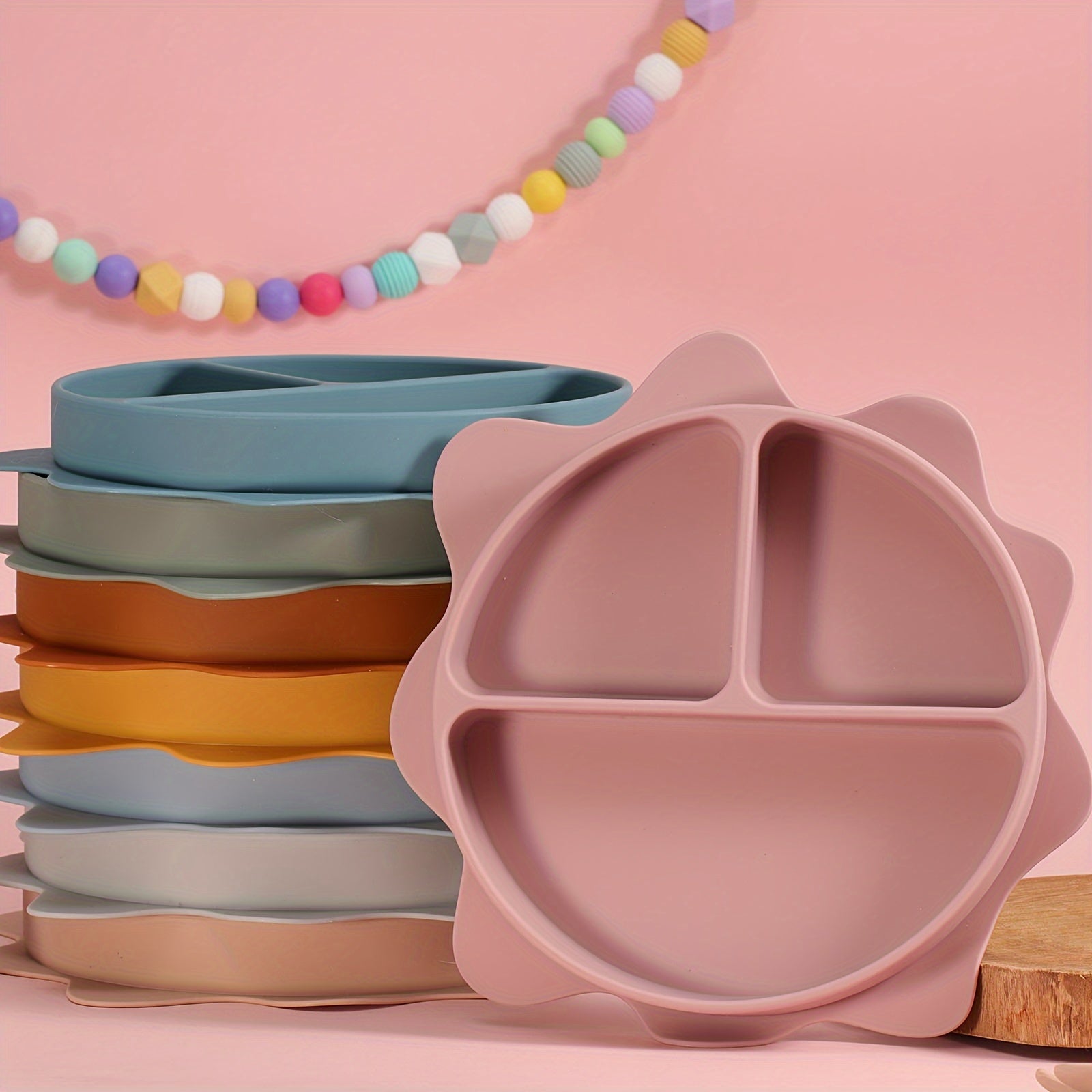 Baby Food Plate Silicone Divided Dinner Plate for Kids Vibrant Sun Cartoon Design