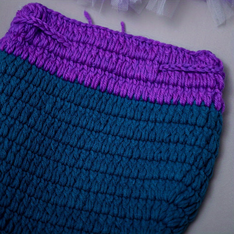 Crochet Mermaid Tail Baby Photography Prop Set for Infants and Toddlers with Adjustable Headband and Starfish Clip