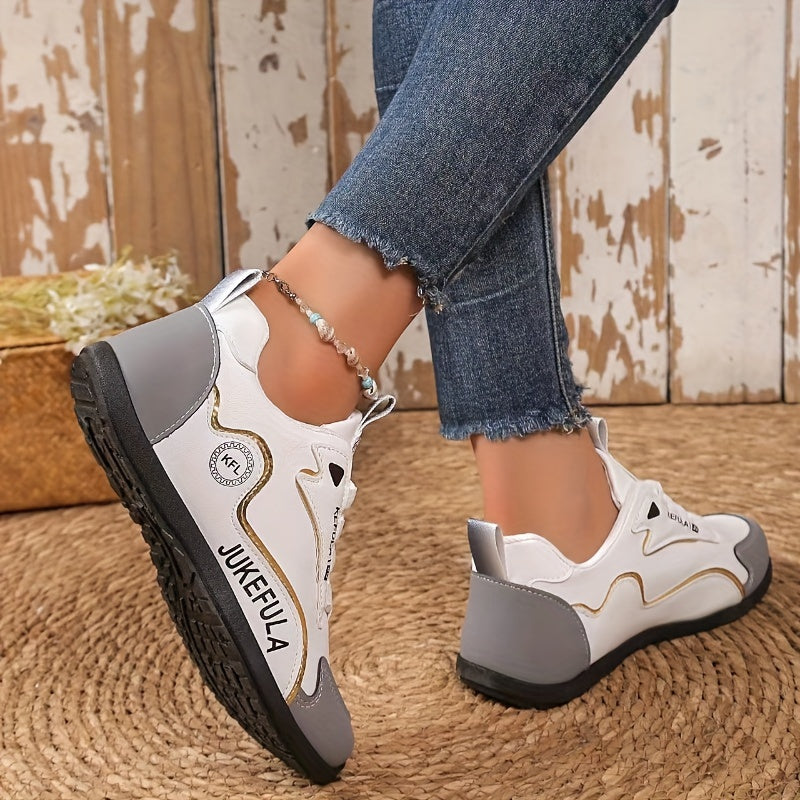 Women's Colorblock Sneakers White Gray Non-Slip Low Top Lace-Up Casual All-Season