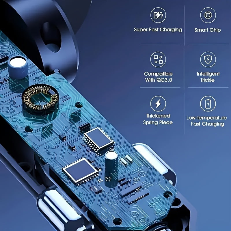 Telescopic Car Charger 66W 2 USB Ports Fast Charging Compact Adapter