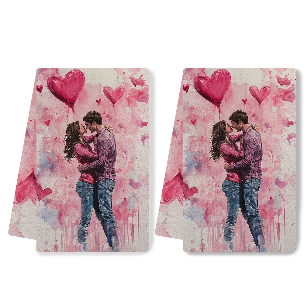 2 ta Sevgi uchun 14-fevral oshxona sochiqlari to'plami, Zamonaviy qirg'oq dizayni, Yuqori so'riluvchi polyester mato, To'plamda 16x24 dyuym o'lchamdagi, Bayram bezaklari uchun zamonaviy qo'l sochiqlari - SKU 2KYSYS1217571, Idish sochiqlari kiritilgan