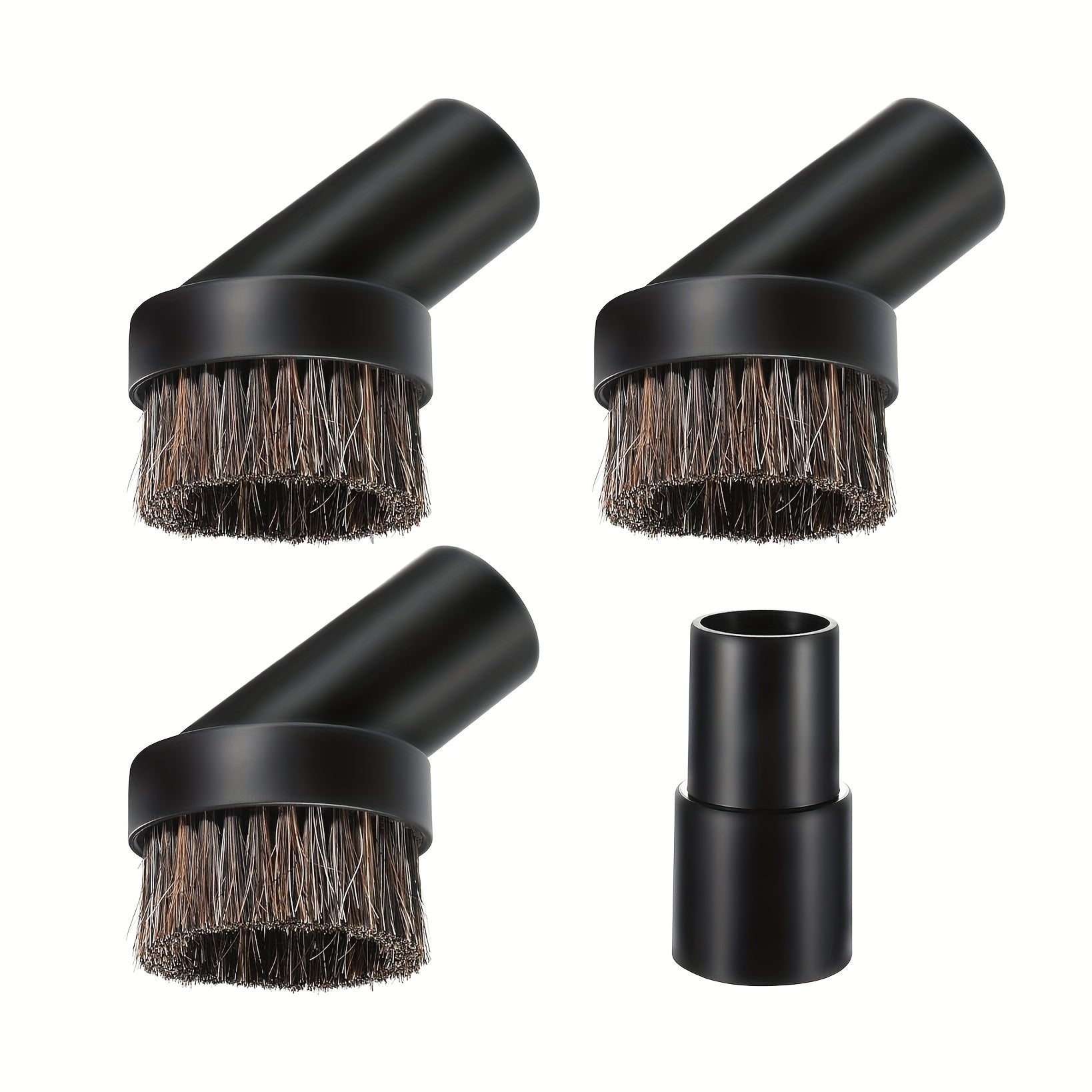Set of 4 Round Dustproof Vacuum Brushes with Adapter and Soft Bristle Attachments