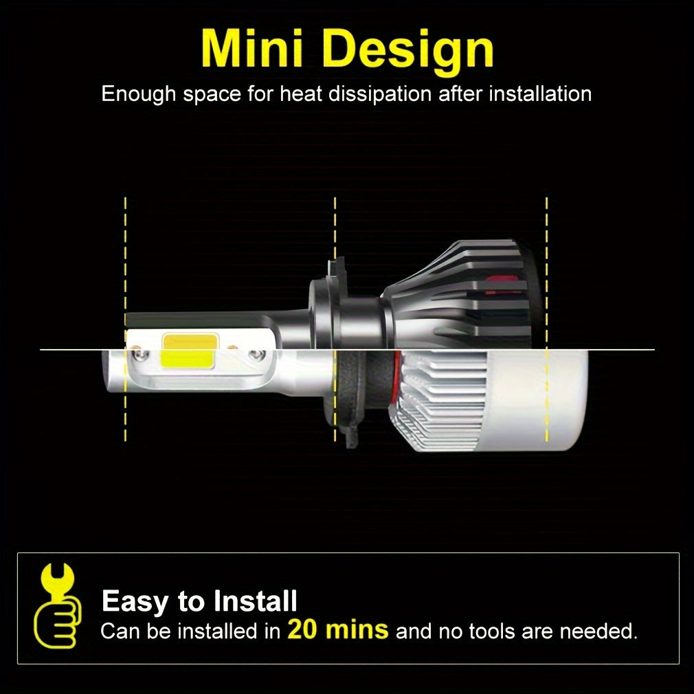 2 dona avtomobil LED faralar lampochkalari, sovuq oq, issiq oq, COB chiplar, H4 aviatsiya alyuminiy