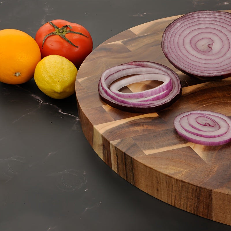 Acacia Wood Cutting Board Round Kitchen Chopping Block for Fruits Vegetables