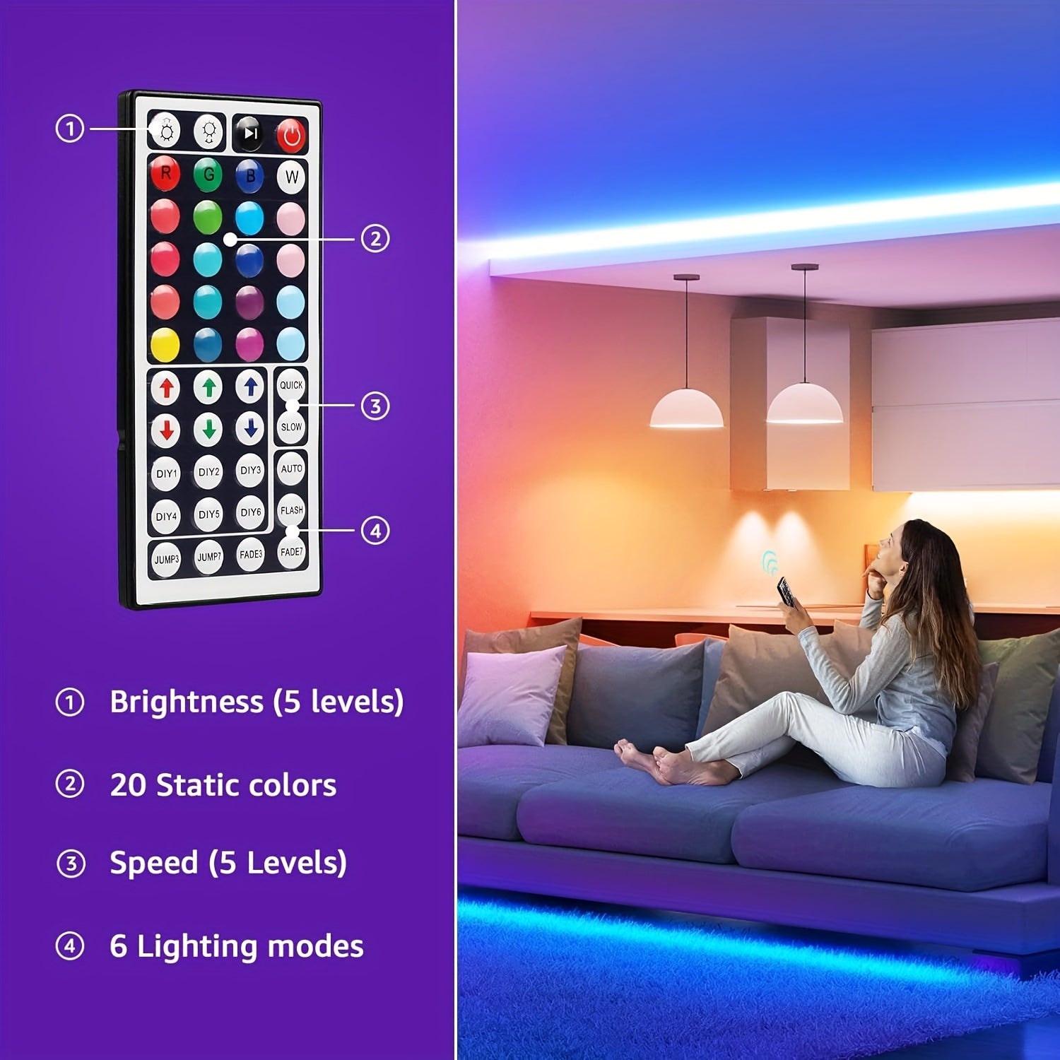 LED RGB Strip Lights 91cm-30m with Remote and App Control for Bedroom Home Decoration