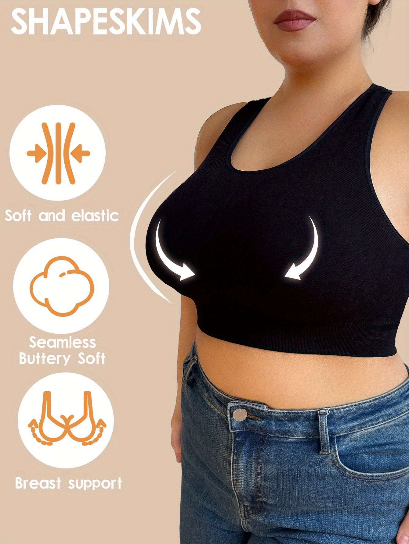 Women's Seamless Plus Size Posture Correcting Bras Athletic Support for Yoga Gym
