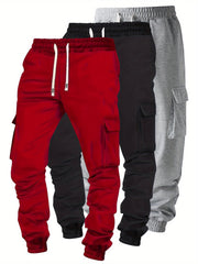 Plus Size Men's Jogger Pants 3-Pack Casual Polyester Knit Loose Fit Spring Fall