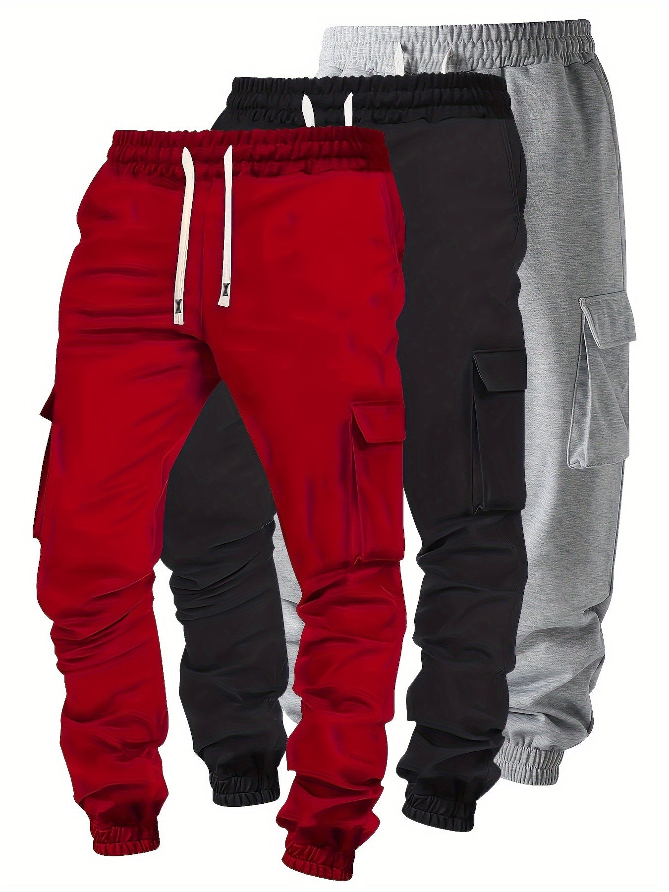 Plus Size Men's Jogger Pants 3-Pack Casual Polyester Knit Loose Fit Spring Fall