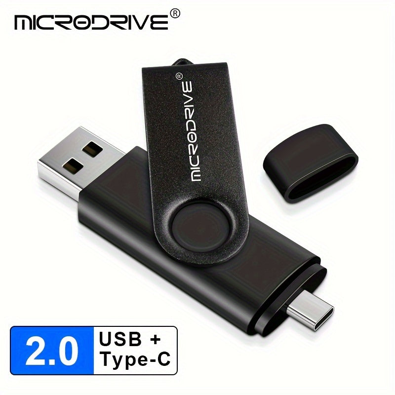 Unidad USB 2.0 de 4GB a 128GB con diseño metálico giratorio compatible con Type-C para Android Negro Azul
