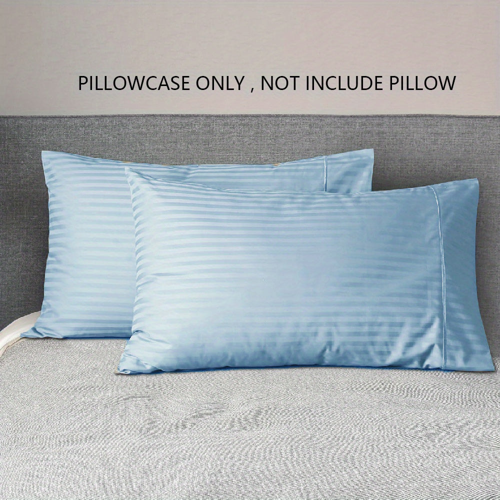Striped Pillowcases Soft Breathable Woven Polyester Machine Washable Lightweight 90gsm