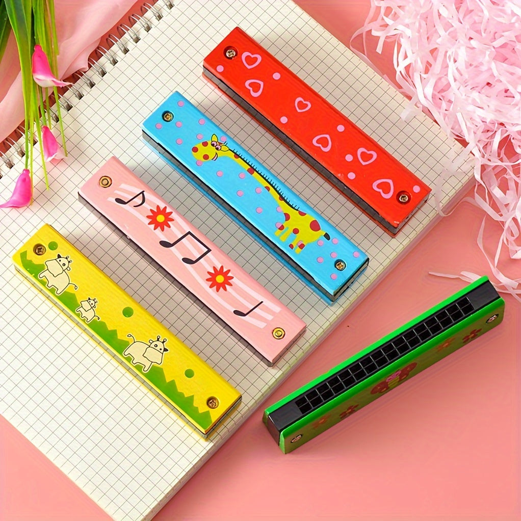 12 Styles Cartoon Harmonica for Kids and Beginners Double Row 16 Holes Wooden with Case