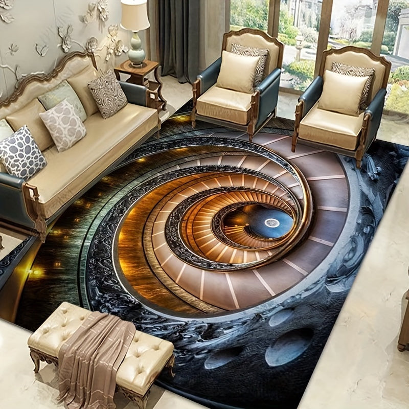 3D Spiral Staircase Pattern Area Rug for Living Room Bedroom Washable Door Mat