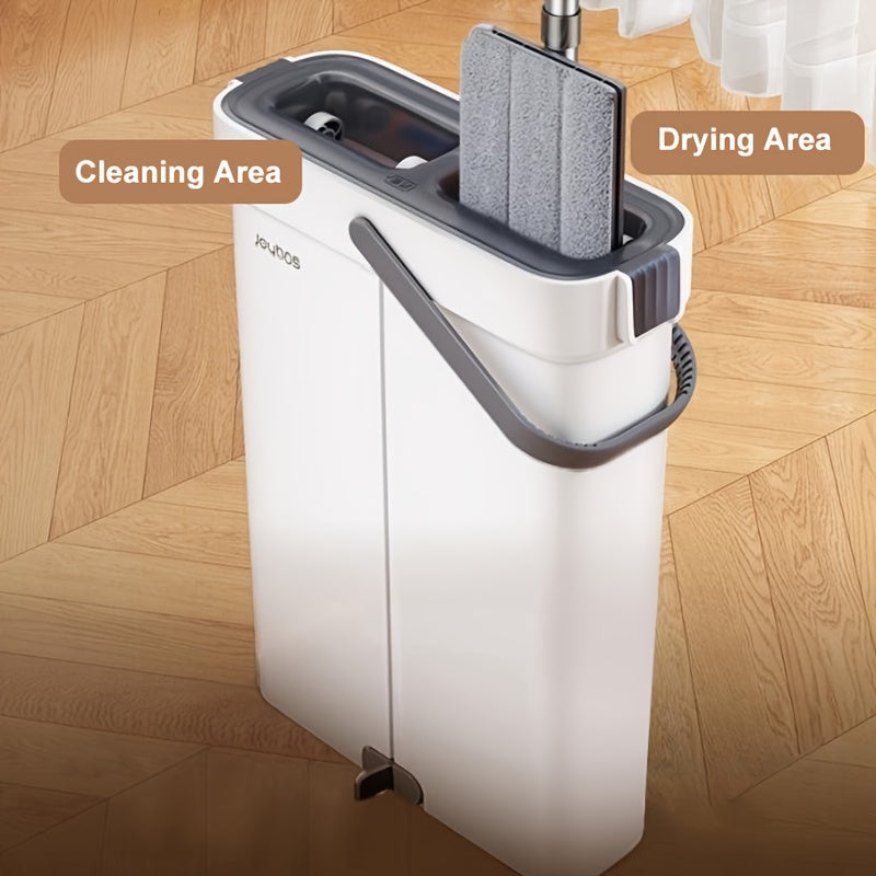 All-in-One Mop and Bucket System with Reusable Pads for Wet and Dry Cleaning