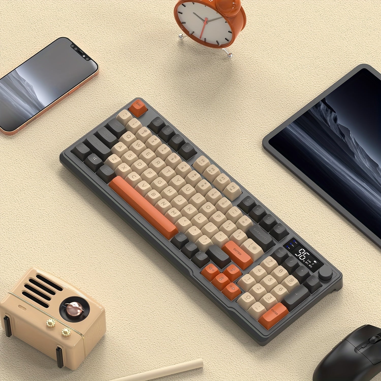 Wireless Gaming Keyboard with Display Screen and Knob Bluetooth 2.4GHz Quiet Membrane