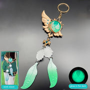 Llavero de metal verde que brilla en la oscuridad, inspirado en anime, para accesorios de mochila para mujeres