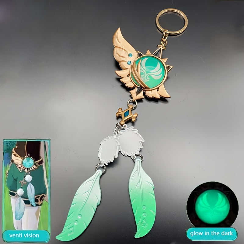 Llavero de metal verde que brilla en la oscuridad, inspirado en anime, para accesorios de mochila para mujeres