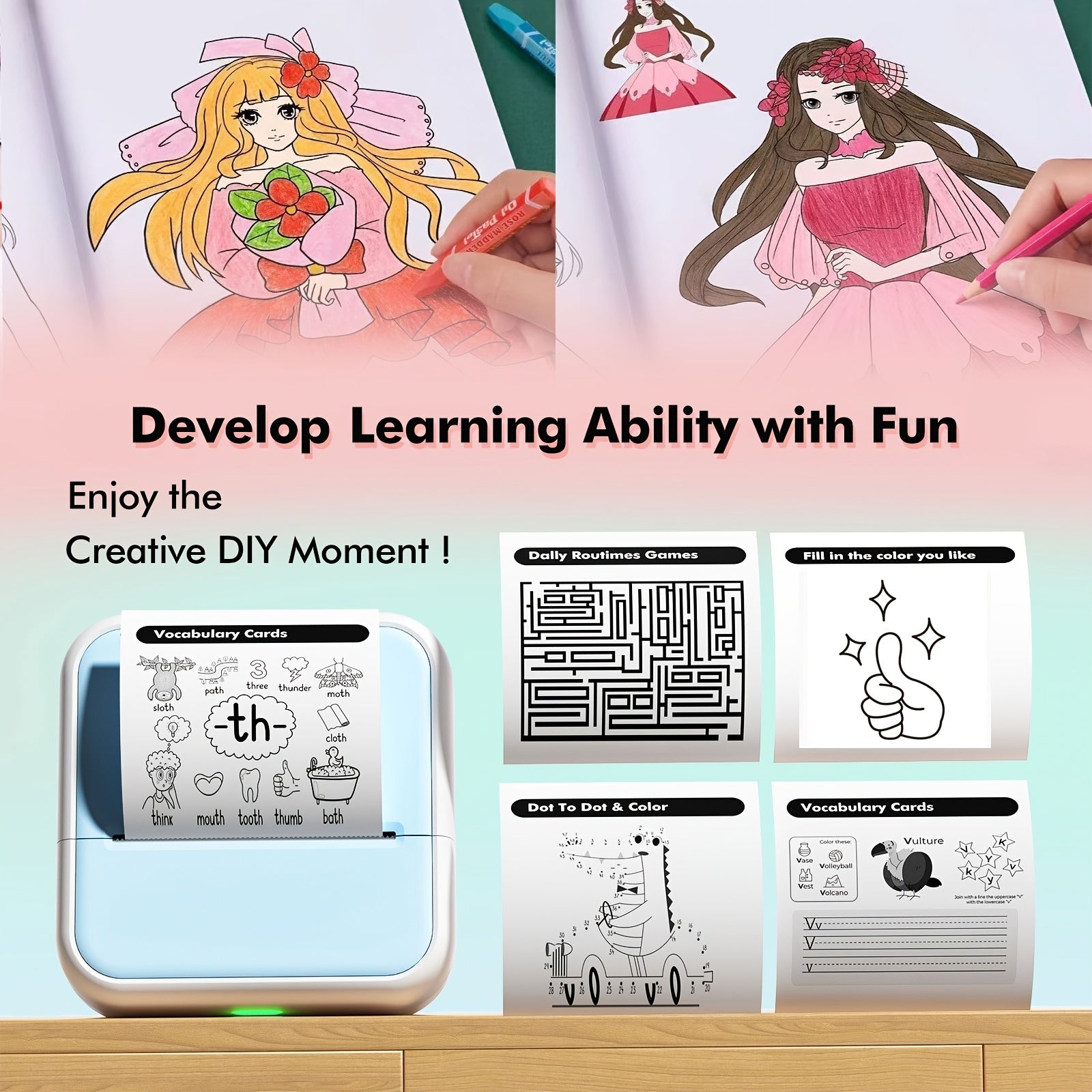 Portable Thermal Label Printer Wireless Battery-Powered for Android iOS Monochrome