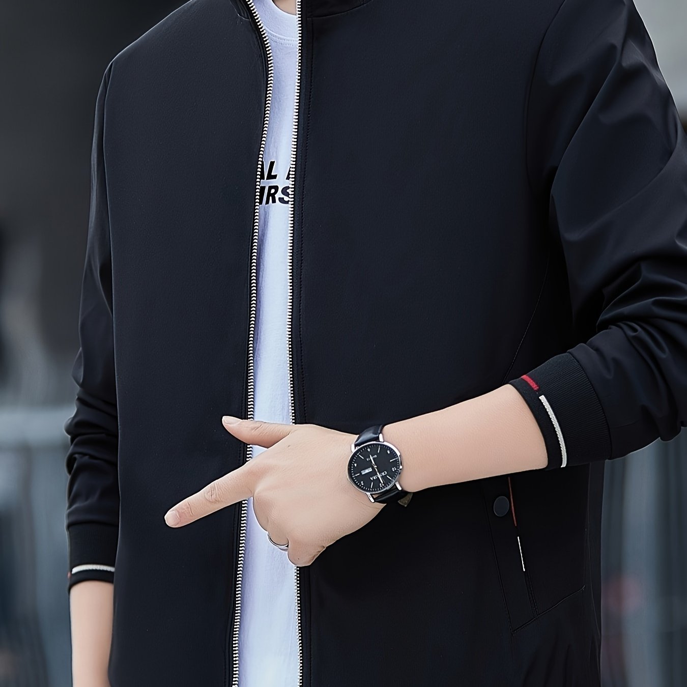 Erkaklar uchun tasodifiy shamol to'suvchi kurtka, zip-up yopilishi va turli xil yelka - sovg'a sifatida mukammal