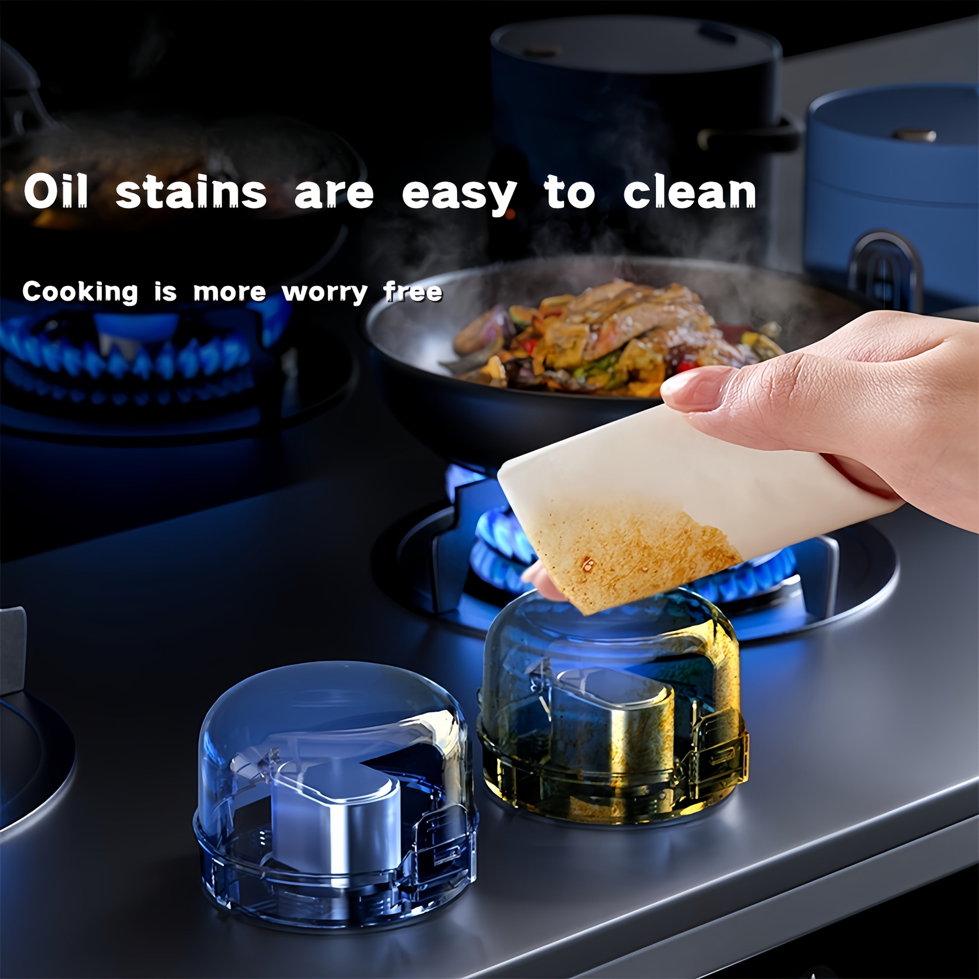 Set of 2 Gas Stove Protective Covers Anti-Dirt Anti-Slip Anti-Touch for Knobs