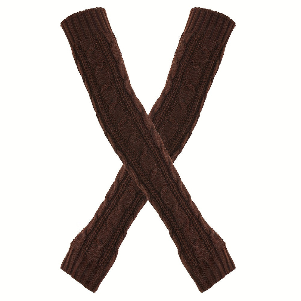 Ayollar uchun uzoq qoplangan, sovuq ob-havo uchun ochiq havoda qishda mo'ljallangan uzun to'qilgan barmoqsiz qo'lqoplar