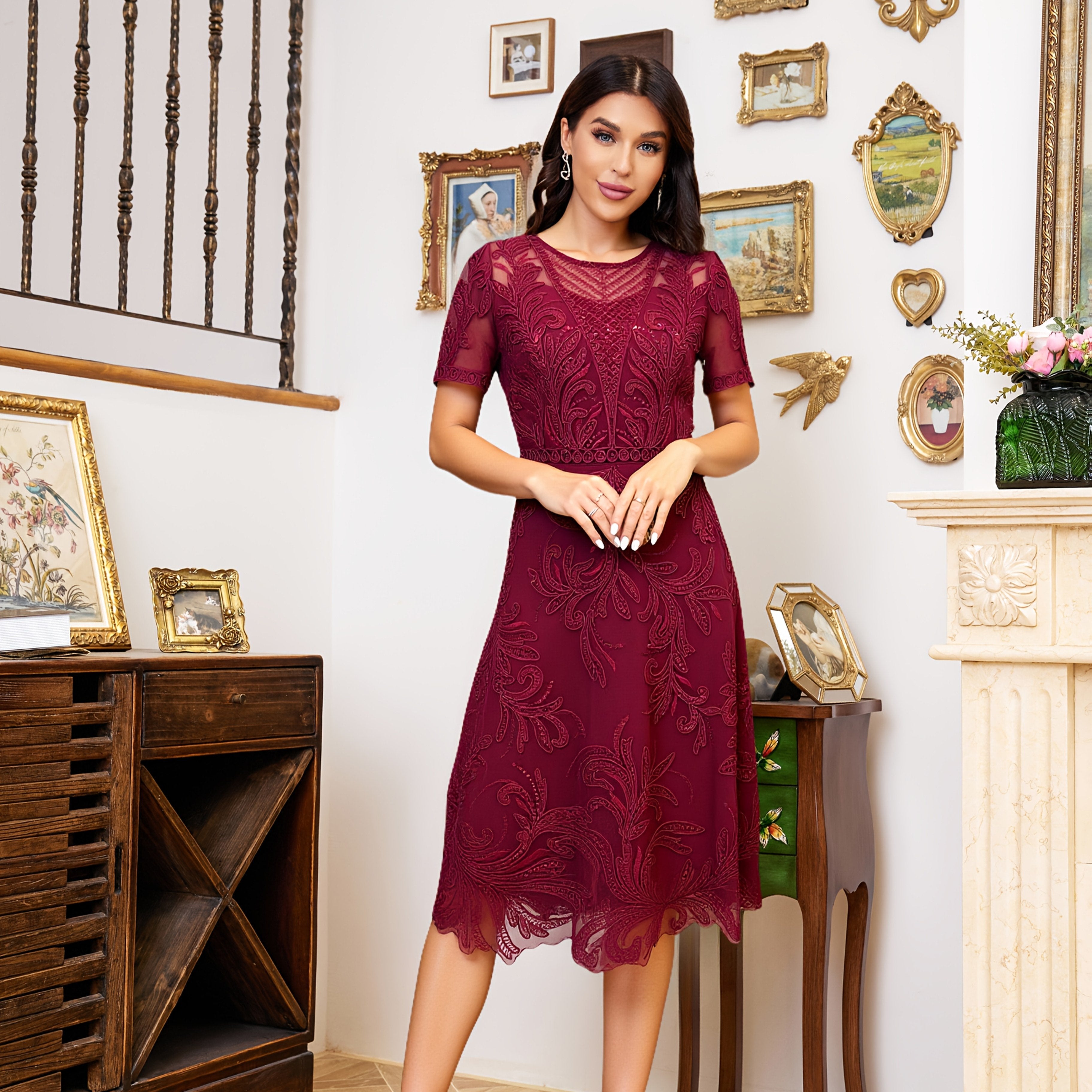 Women's Dress Breathable Geometric Pattern Short Sleeve Formal Attire