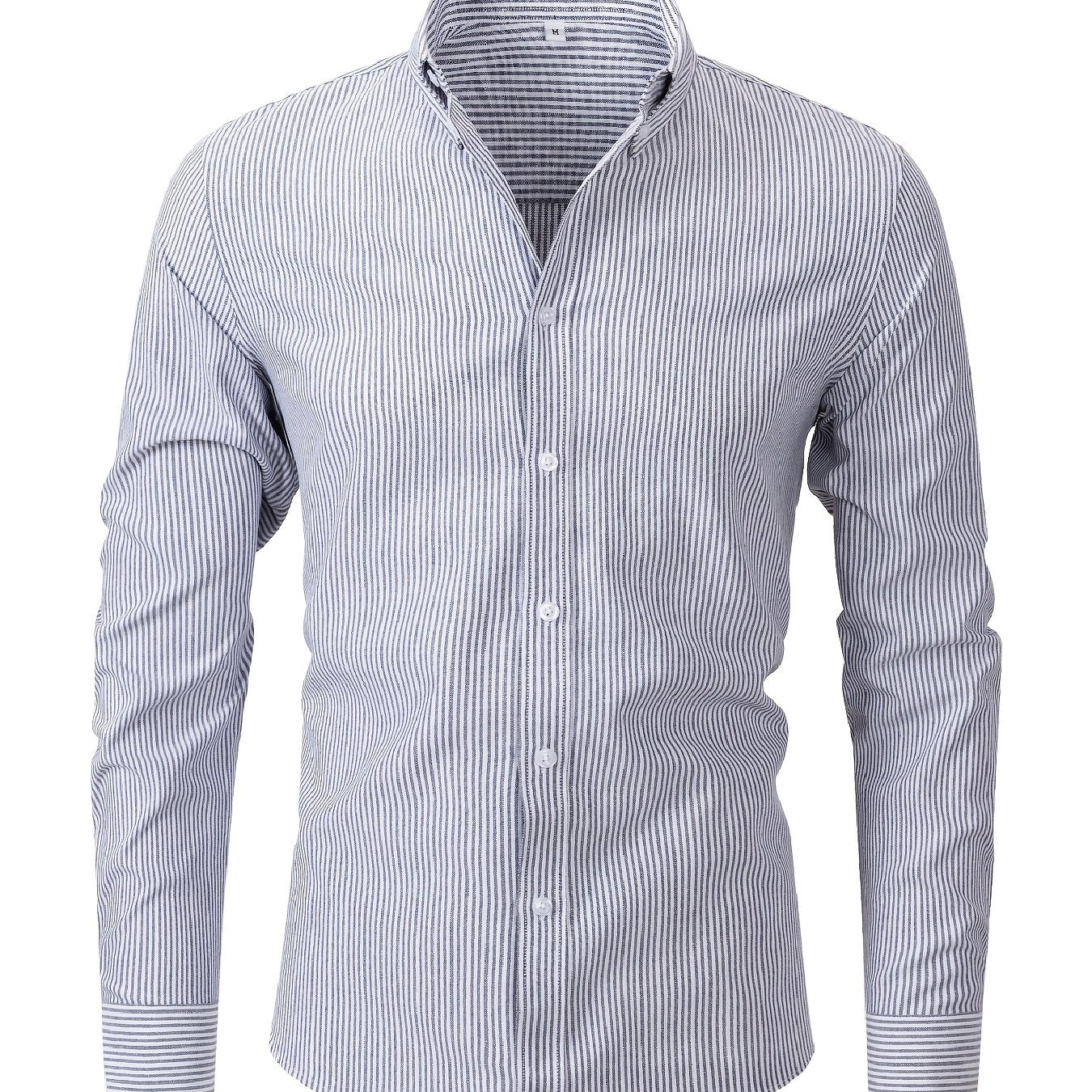 Men's Oxford Shirt Long Sleeve Vertical Stripe Wrinkle-Resistant Autumn Extended Sizes