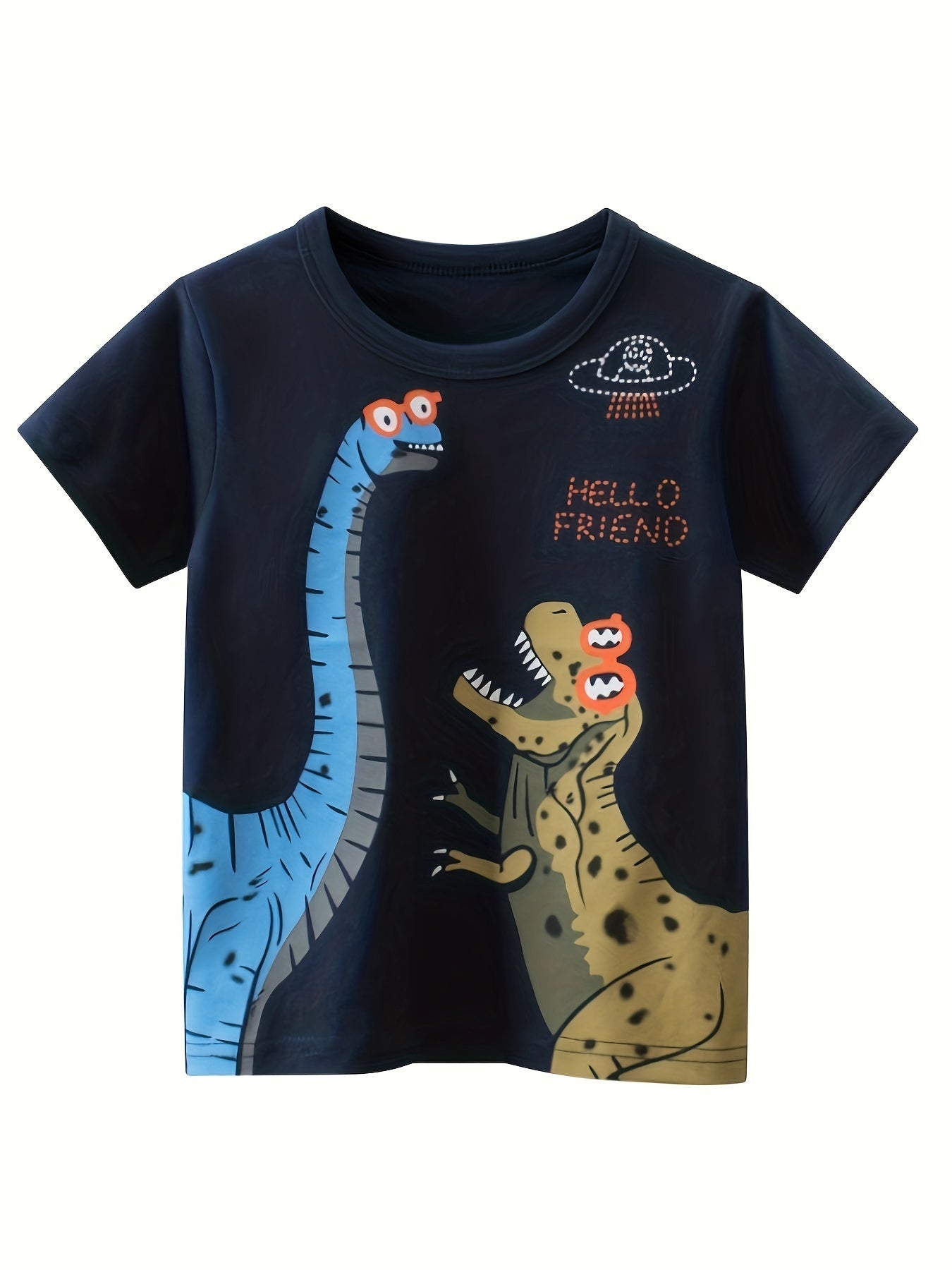 Kids' Short Sleeve Cartoon Shark and Dinosaur T-Shirts Set for Boys Age 12 and Under
