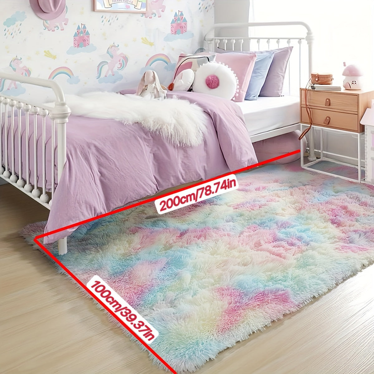 Uy xona va yotoqxona uchun Tie-Dye Fluffy gilam, qulay uy bezaklari