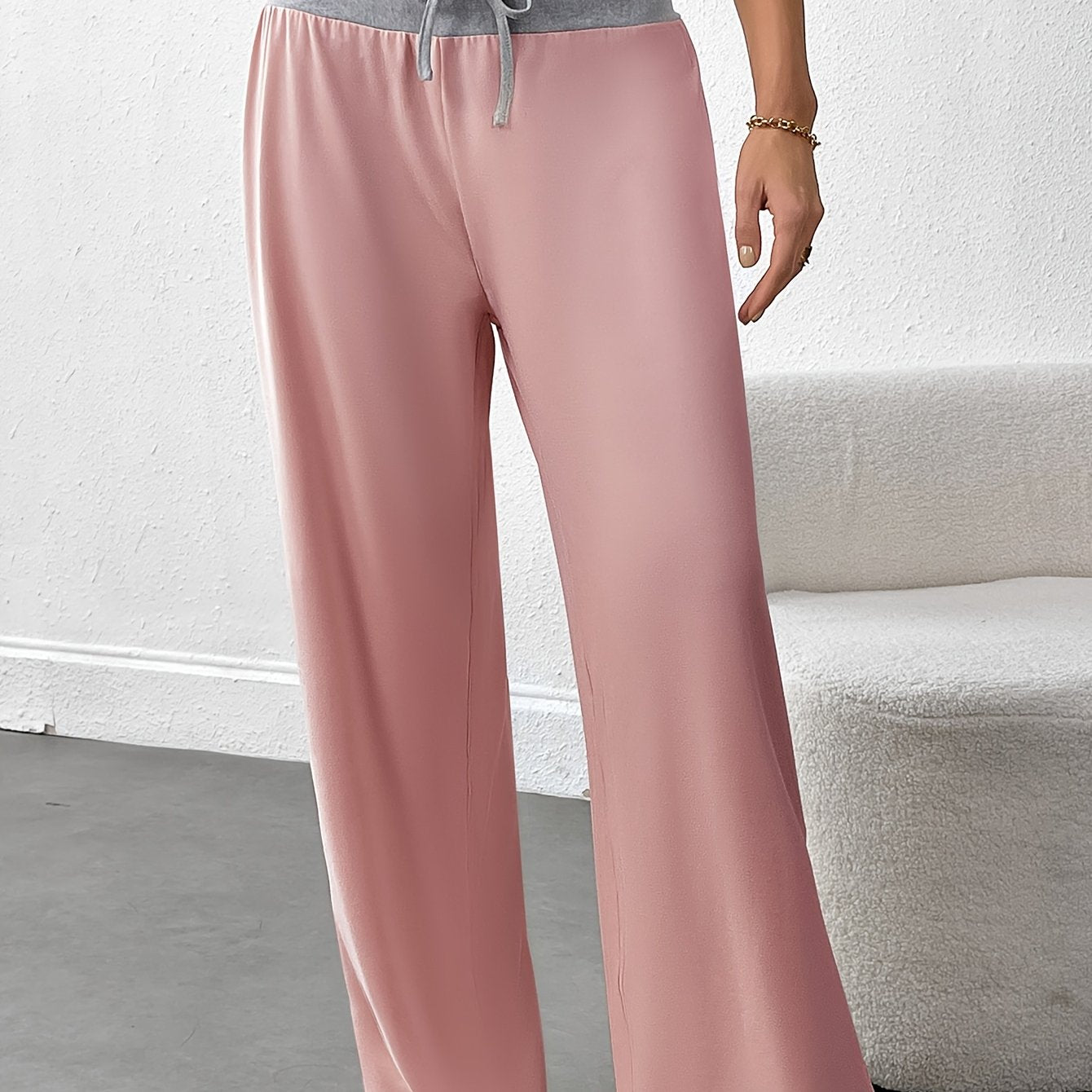 Women's Plus Size High-Waisted Wide-Leg Pants Soft Stretchy Fabric Brown Casual Lounge