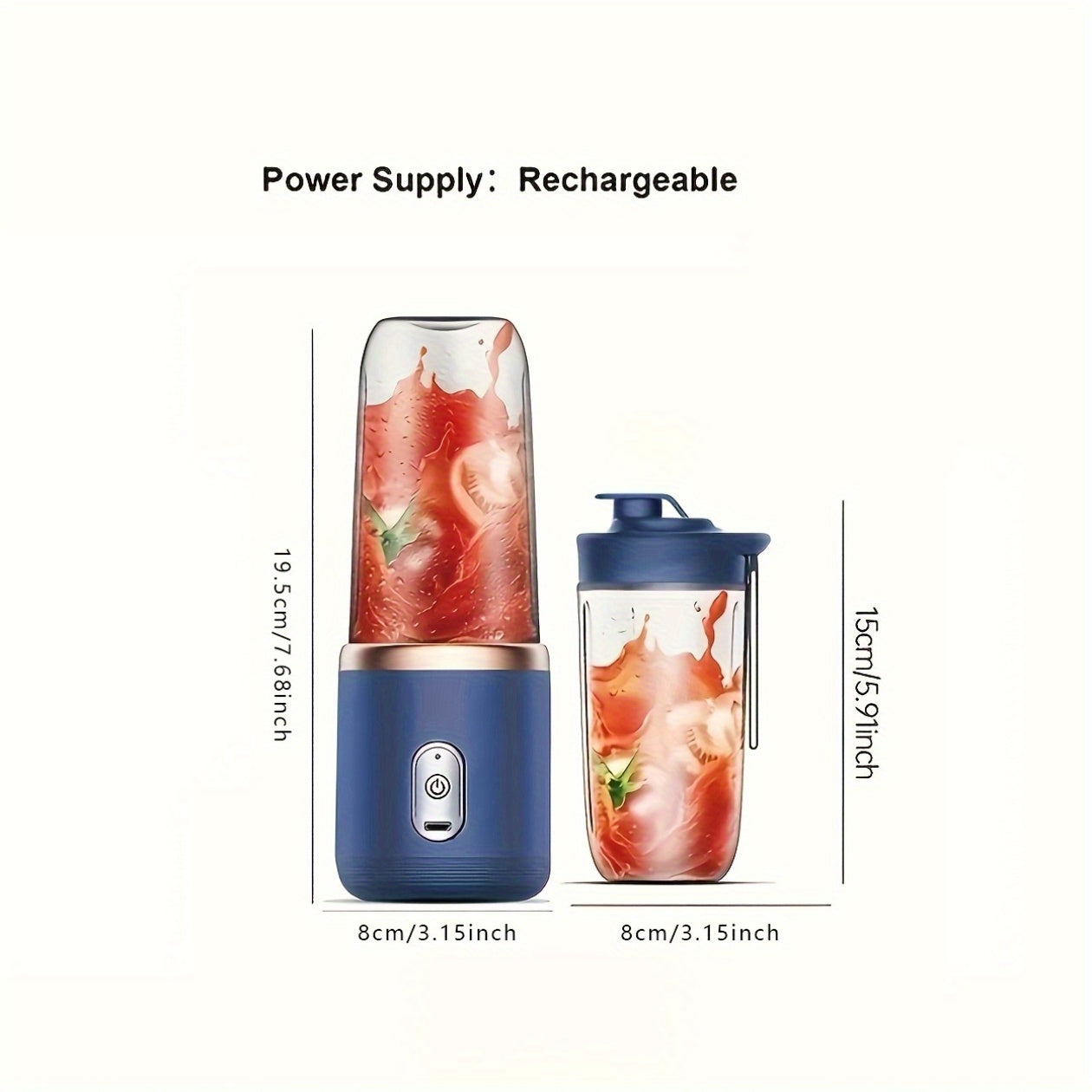 Portable Personal Blender with 2 Cups 13.5oz USB Rechargeable Fruit Smoothie Maker