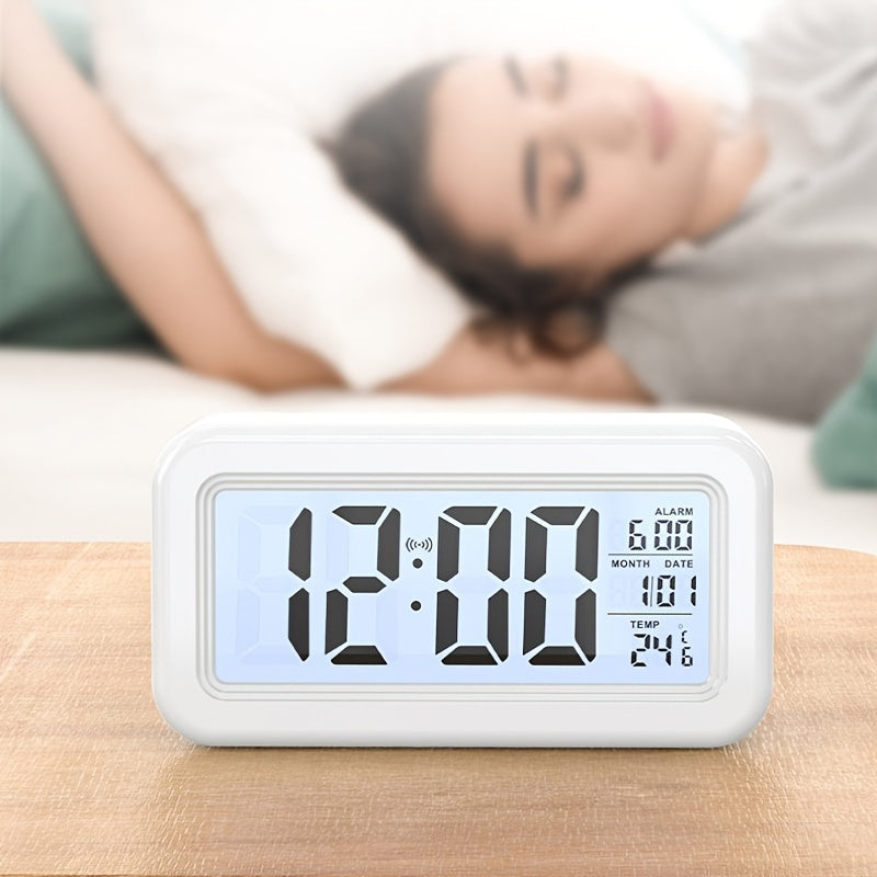 Digital Alarm Clock with Backlit LCD Silent Design Date and Temperature Function