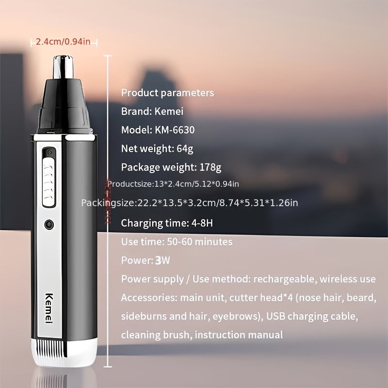 Rechargeable Nose and Ear Hair Trimmer Set with High-Torque Motor and USB Charging