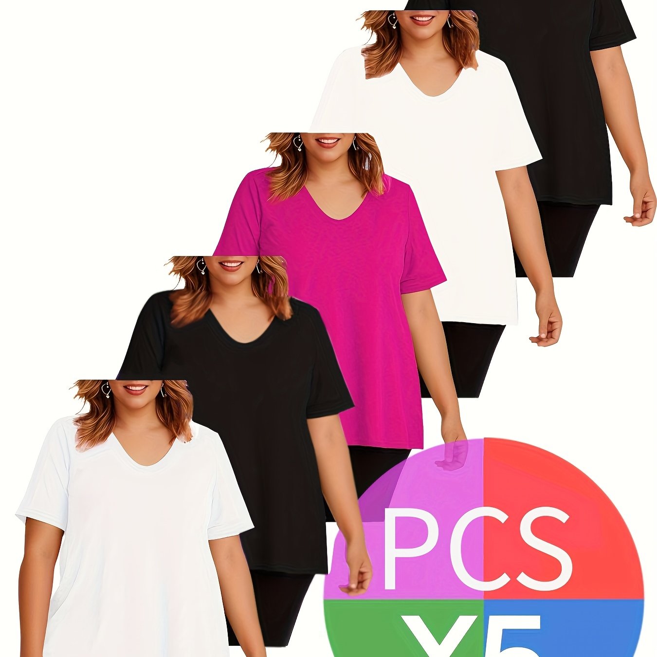 Women's Plus Size T-Shirts Pack Soft Breathable Short Sleeve Casual Top
